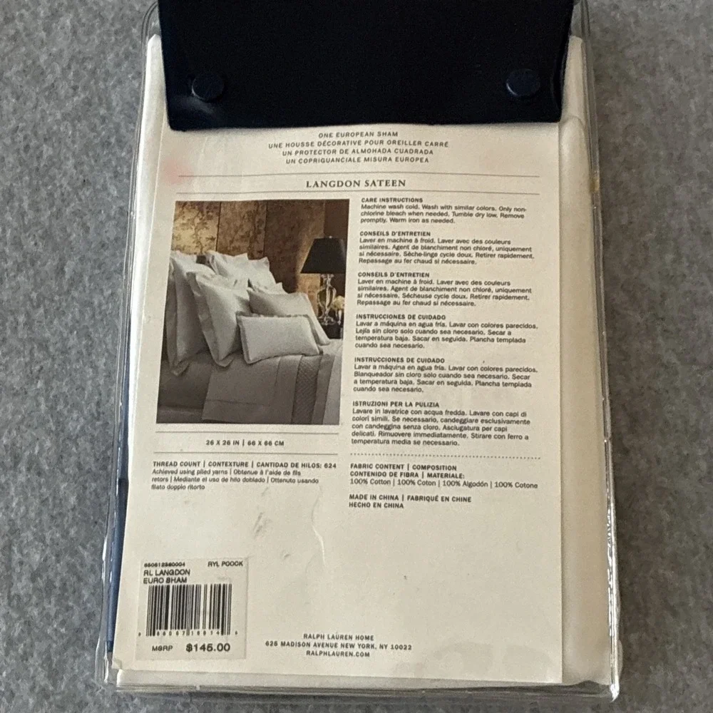 NWT Ralph Lauren Langdon Euro Pillow Sham 624 TC Blue/White